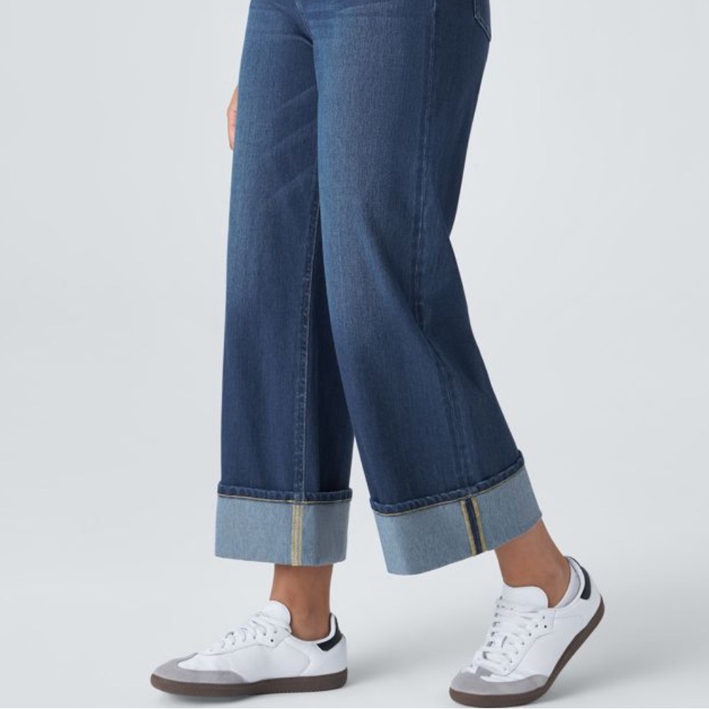 HALARA Women's Wide Leg Dark Blue Cuffed Jeans.  NEW WITH TAGS - Picture 3 of 10